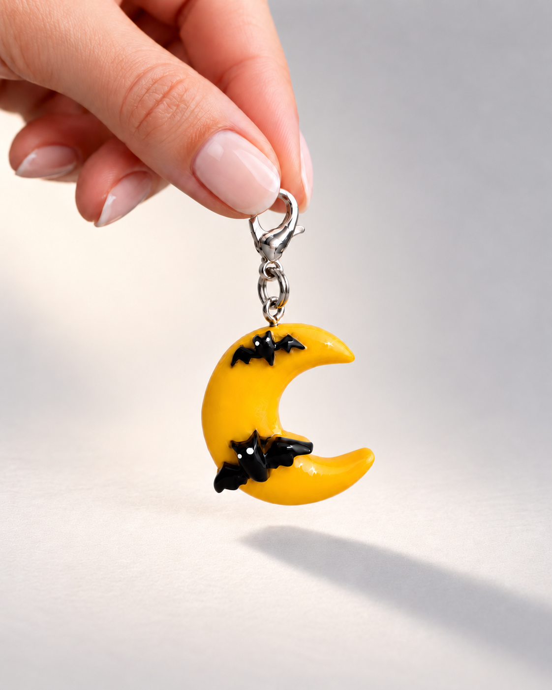 Midnight Moon: Crescent Moon with Bats Single-Clasp Charm